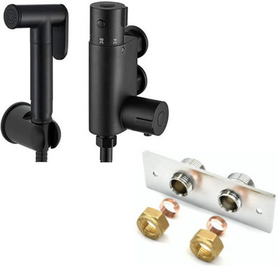 Corso Bathrooms Matt Black Thermostatic Douche Shattaf ValveHandheld Spray And Concealed WallplateManufacturer Guarantee from B&Q