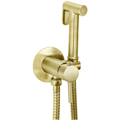 Corso Bathrooms Modern Round Brushed Brass Bidet Douche Shattaf Kit With Shut Off Valve And Hose from B&Q