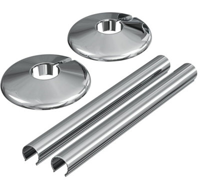 B&Q -  Chrome Clip-On Radiator Pipe Covers & Collars For 15mm Pipes (2 Pack)Improve Your Heating System's Look