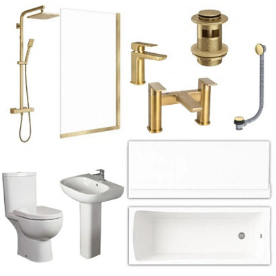 Corso Bathrooms Complete Bathroom SuiteBath ShowerShower ScreenBasinToiletTapsWastes1700mm BathBrass Taps from B&Q