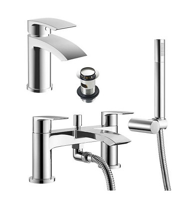 Corso Bathrooms Chrome Sleek Basin & Bath Shower Mixer Tap Pack from B&Q