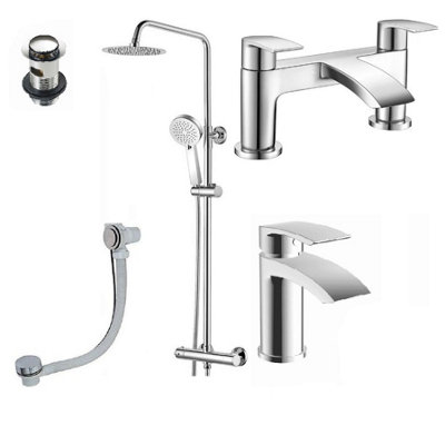 Corso Bathrooms Round Chrome Thermostatic Dual Function Shower Kit With Sleek Basin Mixer Tap And Bath Filler Set Inc. Waste Set from B&Q