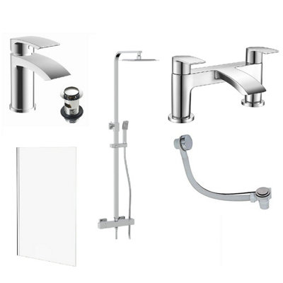 Corso Bathrooms Modern Chrome Bathroom Suite With Thermostatic Shower KitBath & Basin Mixer TapsWastes & Screen from B&Q
