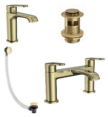 Corso Bathrooms Lunar Brushed Brass Bath & Basin Tap Set With WastesBath Filler & Mono Mixer TapLifetime Guarantee from B&Q