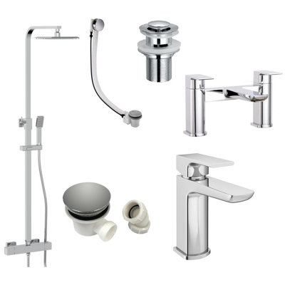 Corso Bathrooms Mura Chrome Complete Tap Pack Inc Square Chrome Thermostatic Shower And All Wastes from B&Q