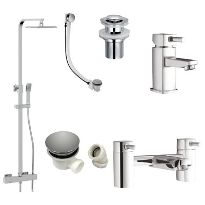 Corso Bathrooms Chrome Forma Complete Tap Pack Inc Square Chrome Thermostatic Shower And All Wastes from B&Q