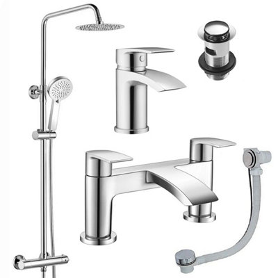 Corso Bathrooms Belantia Chrome Thermostatic Shower Pack Inc Round Thermostatic ShowerBath FillerMono Basin Mixer. Includes All Wastes from B&Q
