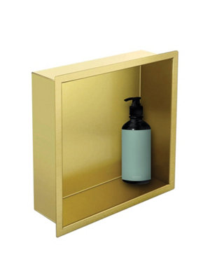 Corso Bathrooms Recessed Shower Niche In Brushed Brass 300mm X 300mm from B&Q