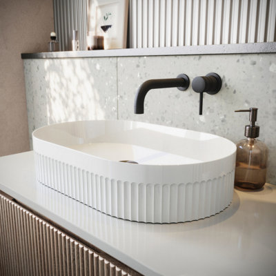 Corso Bathrooms Fluted Oval Countertop Basin White from B&Q