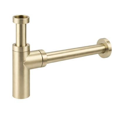 Corso Bathrooms Brushed Brass Round Bottle Trap 1 1/4Round Decorative P-TrapAdjustable Waste Traps Plumbing Drain Tube For Bathroom Sink from B&Q