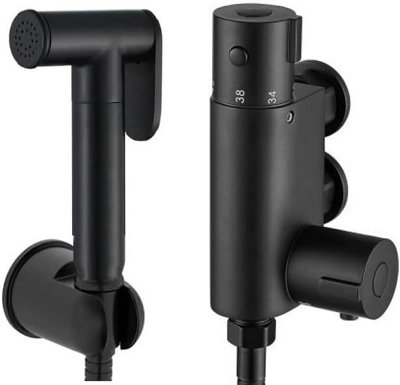 Scudo Black Round Douche Thermostatic Bar Valve With Shower Spray Kit Matt Black from B&Q