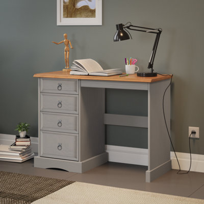 Mercers Furniture Corona Grey Wax Dressing Table 4 Drawer Computer Desk Solid Wood Pine Wooden With Mexican Styling from B&Q
