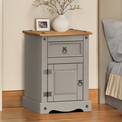 Mercers Furniture Corona Medium Pot Cupboard Bedside Cabinet 1 Door Drawer Solid Wood Pine Wooden - Grey - Image 4