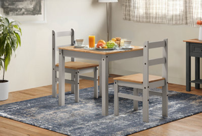 B&Q -  Corona Grey Wax Rio Dining Set Table & 2 Chairs Solid Wood Pine Wooden Painted Small Kitchen Square