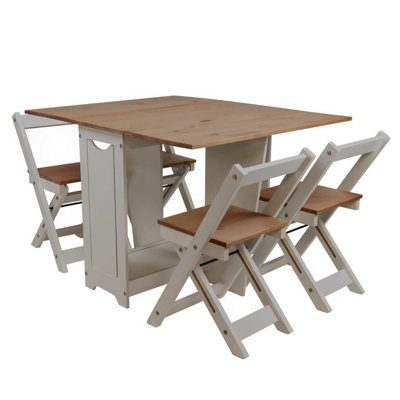 Mercers Furniture Corona Wax Butterfly Dining Set & 4 Chairs Folding Compact Drop Leaf With Mexican Styling Grey