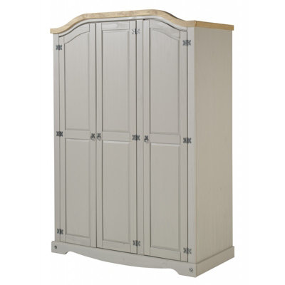 Mercers Furniture Corona Wax 3 Door Arch Top Wardrobe Solid Pine Rustic Mexican Styling Grey