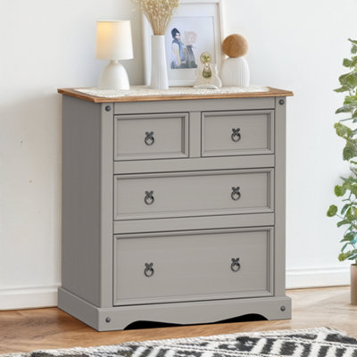 Mercers Furniture Corona Grey Wax Compact 2 Plus 2 Chest Of Drawers Wooden Pine - Distressed Grey Wax - Image 4
