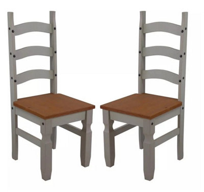 B&Q -  Corona Grey Wax Pair Of Dining Chairs Slat Back Solid Wood Pine Wooden X2 With Mexican Styling