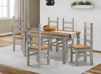 Mercers Furniture Corona Wax 5'0" Dining Table & 4 Chairs Solid Pine Dining Set With Mexican Styling Grey