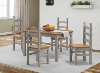 B&Q -  Corona Grey Wax 4'0" Dining Table & 4 Chairs Set Solid Wood Pine Wooden Kitchen With Mexican Styling