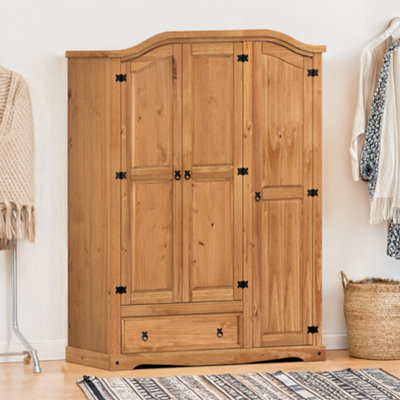 Mercers Furniture Corona 3 Door 1 Drawer Wardrobe Solid Wood Pine With Mexican Wooden Styling from B&Q