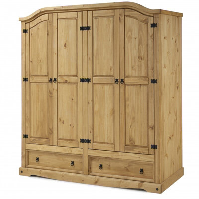 Mercers Furniture Corona 4 Door 2 Drawer Wardrobe Solid Wood Mexican Pine Wooden Bedroom - Antique Wax - Image 4
