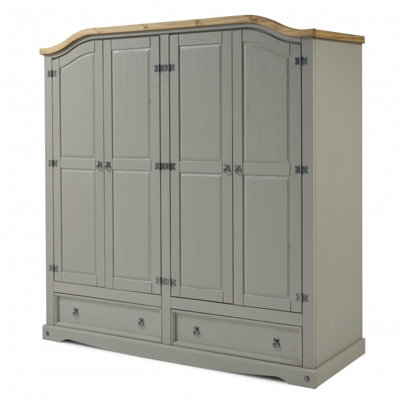 Mercers Furniture Corona Grey Wax 4 Door 2 Drawer Arch Top Wardrobe Solid Wood Pine Wooden Large Painted Robe With Mexican Styling from B&Q