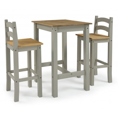 Mercers Furniture Corona Grey Bistro Table And 2 Barstools Kitchen Dining Solid Wood Mexican Pine Wooden Tall High Breakfast Bar from B&Q