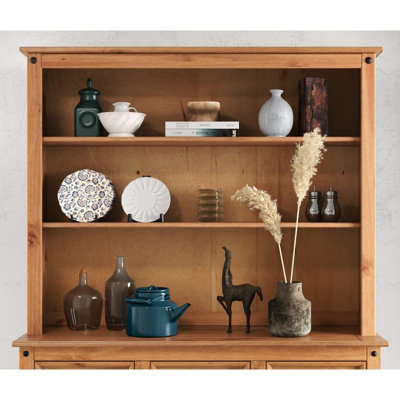 B&Q -  Corona Large Dresser Top Open Kitchen Shelving Storage Sideboard Topper Solid Wood Pine Mexican Wooden