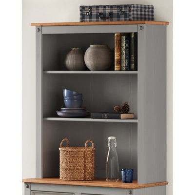 Mercers Furniture Corona Grey Painted Wax Small Dresser Top 2 Shelf Buffet Top Solid Wooden Pine Sideboard Topper Wood With Mexican Styling from B&Q