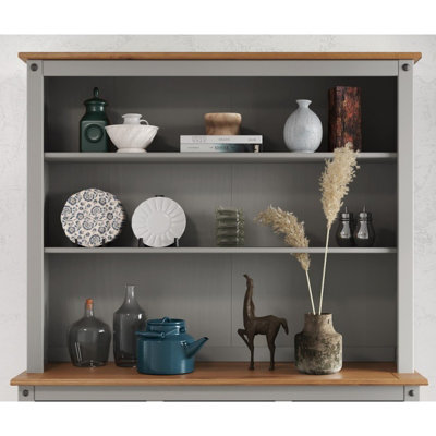 Mercers Furniture Corona Large Dresser Top Solid Wood Pine Wooden Shelves Sideboard Topper Display - Distressed Grey Wax - Image 4