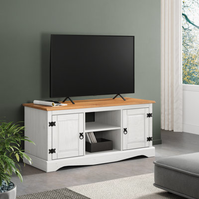 Mercers Furniture Corona 2 Door Flat Screen Media Tv Unit Solid Wood Pine Wooden Television - Distressed White Wax - Image 4