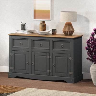 Mercers Furniture Corona Charcoal 3 Door 3 Drawer Sideboard Cabinet Solid Wood Mexican Pine Wooden Dark Grey Dresser from B&Q