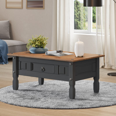 Mercers Furniture Corona Charcoal 1 Drawer Coffee Table Solid Wood Pine Wooden Painted Dark Grey With Mexican Styling from B&Q