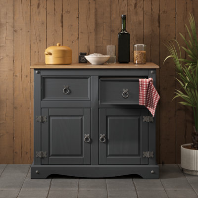 Mercers Furniture Corona Charcoal 2 Door 2 Drawer Sideboard Solid Pine With Mexican Styling Grain