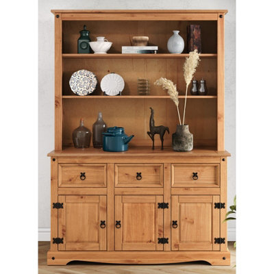 B&Q -  Corona 3 Door 3 Drawer Dresser Sideboard Open Kitchen Storage Cabinet Solid Wood Mexican Pine Wooden