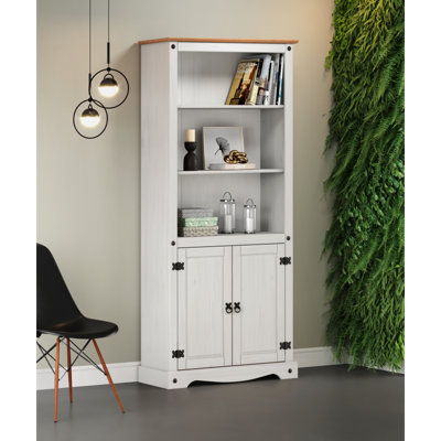 Mercers Furniture Corona White Large 2 Door Bookcase - Solid Pine - 4 Shelf Display Cabinet - Mexican Styling - Image 4