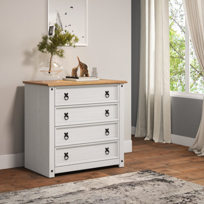 Mercers Furniture Corona Small 4 Drawer Chest Of Drawers Solid Wood Pine Wooden Bedroom - Distressed White Wax - Image 4