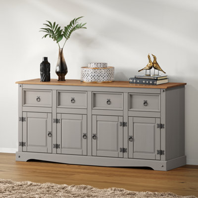 Mercers Furniture Corona Grey Wax 4 Door 4 Drawer Sideboard Cupboard Solid Pine With Mexican Styling from B&Q