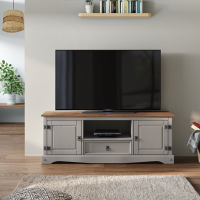 Mercers Furniture Corona Wax Widescreen Tv Unit 2 Door 1 Drawer Media Unit Solid Pine With Mexican Styling Grey