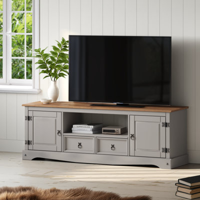 Mercers Furniture Corona Wax Large Widescreen Tv Unit 2 Door 2 Drawer Media Unit Solid Pine With Mexican Styling Grey