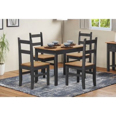 Mercers Furniture Corona Charcoal Budget Dining Set Table And 4 Chairs Solid Wood Pine Wooden Dark Grey Small Kitchen from B&Q