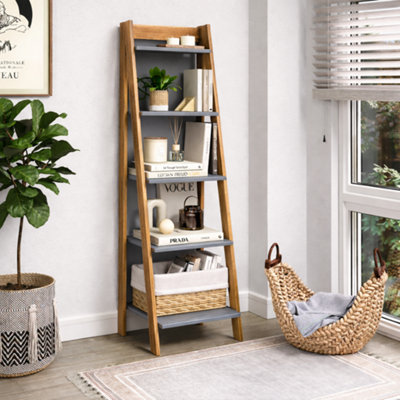 Mercers Furniture Corona Grey Wax Ladder Bookcase Solid Wood Pine Wooden Painted Leaning Open Storage from B&Q