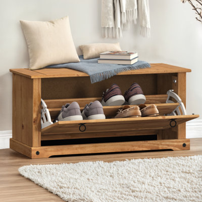 B&Q -  Corona Shoe Rack Bench 1 Shelf Storage Chest Cabinet Hallway Solid Wood Mexican Pine Wooden