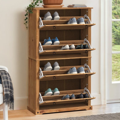 B&Q -  Corona 4 Shelf Shoe Rack Chest Hallway Storage Solid Wood Mexican Pine Wooden Antique Wax