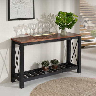 Mercers Furniture Cottage Black Painted Pine Console Table Sideboard Wooden With Storage Shelf 81H X 132W X 36D Cm