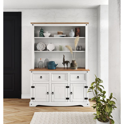 Mercers Furniture Corona White 3 Door Welsh Dresser Buffet Hutch Sideboard Cabinet Solid Wood Mexican Pine Wooden from B&Q