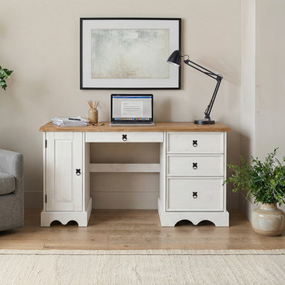 B&Q -  Corona White Straight Computer Desk Dressing Table Office Solid Wood Mexican Pine Wooden
