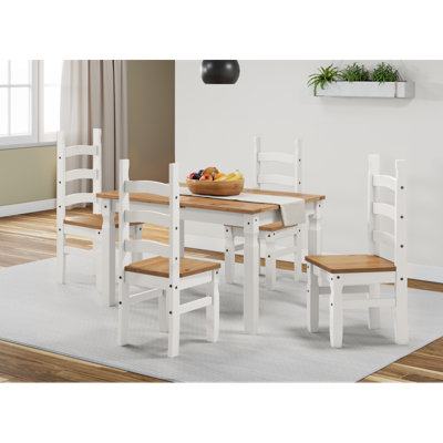 B&Q -  Corona White Small Extending Dining Table & 4 Chairs Set Solid Wood Mexican Pine Wooden Kitchen