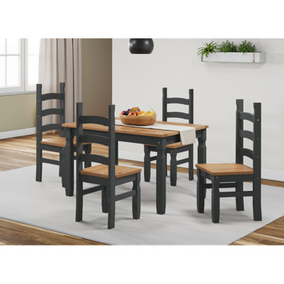B&Q -  Corona Charcoal 4'0" Dining Table & 4 Chairs Set Solid Wood Mexican Pine Wooden Dark Grey Kitchen